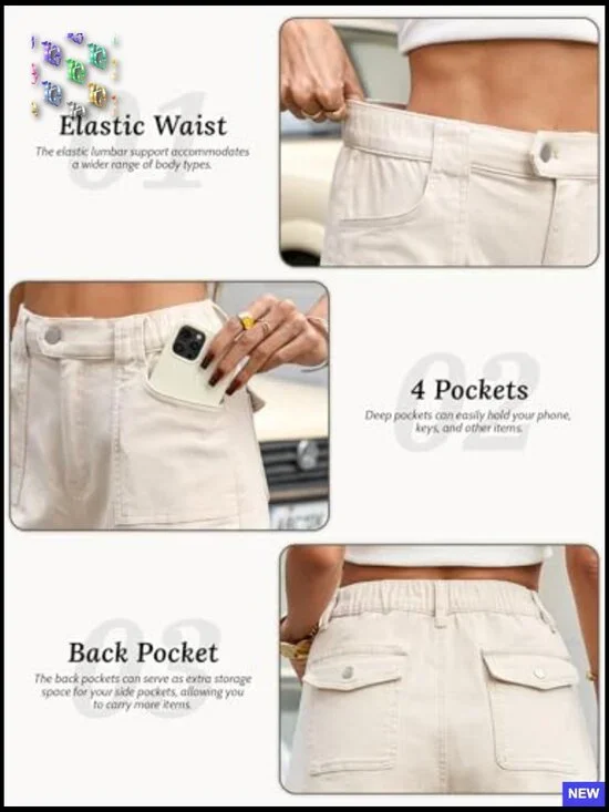 High Waisted Cargo Shorts Elastic Waist Bermuda Style Y2K Casual Summer - Picture 5 of 6